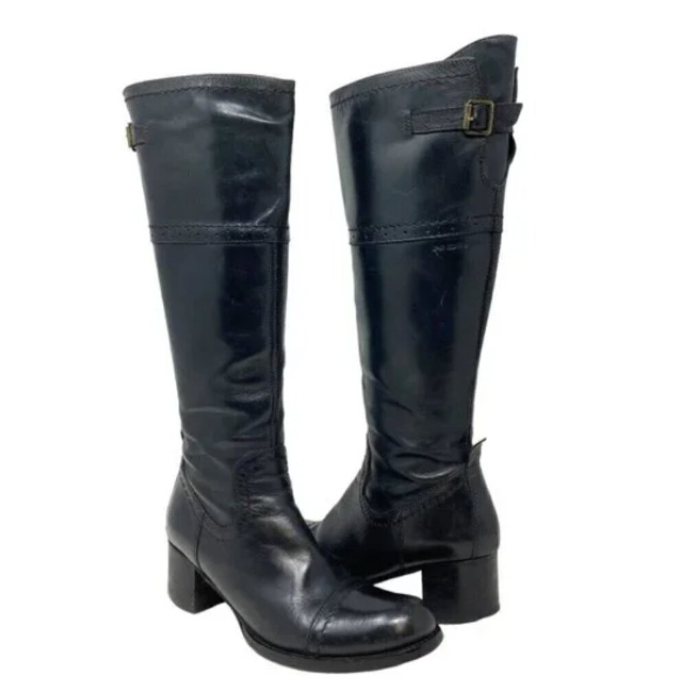 NOME Black Portugal Leather Knee High Zip Cap-Toe Boots - Size 6.5 EU 37